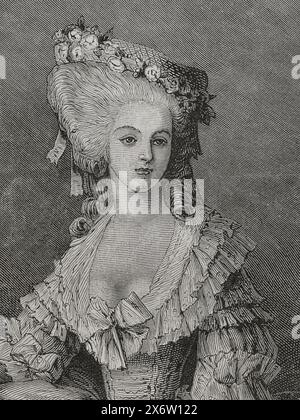 Marie Thérèse Louise von Savoyen (1749-1792). Prinzessin de Lamballe. Französischer Aristokrat. Persönliche Freundin und Vertraute von Königin Marie Antoinette. Sie wurde während der Massaker im September 1792 getötet. Hochformat. Gravur. "Geschichte der Französischen Revolution". Band I, 1876. Stockfoto