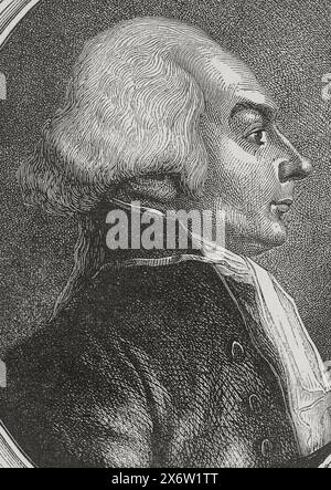 Jerome Petion de Villeneuve (1756-1794). Französischer Revolutionär, einer der jakobinischen Führer. Im November 1791 zum Bürgermeister von Paris gewählt. Hochformat. Gravur. "Geschichte der Französischen Revolution". Band I, 1876. Stockfoto