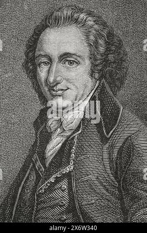 Thomas Paine (1737-1809). Britisch-amerikanischer Autor. Politischer Aktivist, Philosoph und Revolutionär. Hochformat. Gravur. "Geschichte der Französischen Revolution". Band I, 1876. Stockfoto