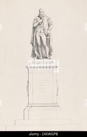 Statue von Wilhelm I., Prinz von Orange, auf dem Plein in den Haag, Statue von Wilhelm I. von Louis Royer auf dem Plein in den Haag., Druck, Druckerei: Anonym, nach Skulptur von Louis Royer, Niederlande, 1848 - 1871, Papier, Höhe, 409 mm x Breite, 272 mm Stockfoto