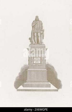 Statue von Wilhelm I., Prinz von Orange, auf dem Plein in den Haag, Statue von Wilhelm I. von Louis Royer auf dem Plein in den Haag., Druck, Druckerei: Anonym, nach Skulptur von Louis Royer, Niederlande, 1848 - 1899, Papier, Stahlstich, Höhe, 445 mm x Breite, 282 mm Stockfoto