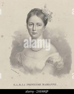 Porträt von Marianne, Prinzessin der Niederlande, Porträt von Marianne. Ihr Name und Titel am unteren Rand., Druck, Druckerei: Van den Kerckhoven, (auf dem Objekt erwähnt), nach Entwurf von: Van den Kerckhoven, (auf dem Objekt erwähnt), 1825 - 1899, Papier, Höhe, 252 mm x Breite, 226 mm Stockfoto