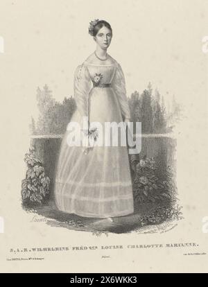 Porträt von Marianne, Prinzessin der Niederlande, Porträt von Marianne. Eine Rose in ihrer rechten Hand. Ihr Name und Titel am unteren Rand., Druck, Druckerei: Claudio Linati (erwähnt auf dem Objekt), Herausgeber: Frères Fietta (erwähnt auf dem Objekt), Brüssel, 1825 - ca. 1829, Papier, Höhe, 307 mm x Breite, 232 mm Stockfoto