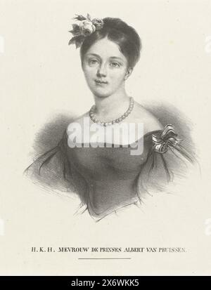 Porträt von Marianne, Prinzessin der Niederlande, Porträt von Marianne. Ihr Name und Titel am unteren Rand., Druck, Druckerei: Anonym, Niederlande, 1830 - 1871, Papier, Höhe, 248 mm x Breite, 208 cm Stockfoto