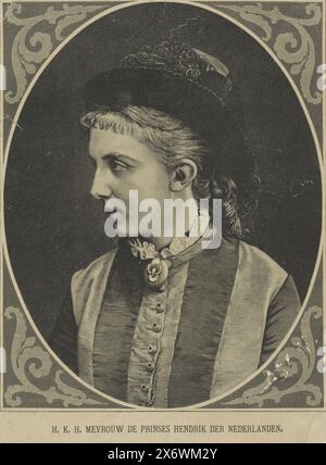 Porträt Maria von Preußen, Porträt Maria von Preußen in einem Oval. Ihr Titel im unteren Rand., Print, Print Maker: Anonym, Verlag: A. van Oosterzee, Print Maker: Niederlande, Verlag: Amsterdam, 1878 - 1896, Paper, Holzgravur, Höhe 269 mm x Breite, 198 mm Stockfoto