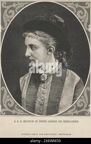 Porträt Maria von Preußen, Porträt Maria von Preußen in einem Oval. Ihr Titel am unteren Rand., Print, Print Maker: Anonym, Verlag: A. van Oosterzee, (auf dem Objekt erwähnt), Print Maker: Niederlande, Verlag: Amsterdam, 1878 - 1896, Papier, Holzstich, Höhe, 338 mm x Breite, 260 mm Stockfoto