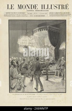 Zeitung mit einem artikel über die Beerdigung von Wilhelm III., König der Niederlande, am 4. Dezember 1890, Le Monde Illustré (Titel zum Objekt), Zeitung mit einem artikel über die Beerdigung von Wilhelm III. Am 4. Dezember 1890. Neun Szenen und Säulen und Rahmen mit französischem Letterpress-Text., Druckerei: Henri Dochy, (auf dem Objekt erwähnt), Druckerei: Louis Tinayre, (auf dem Objekt erwähnt), Druckerei: Diverse Vervaardigers, (auf dem Objekt erwähnt), Frankreich, (möglicherweise), 13-Dez-1890, Papier, Holzgravur, Buchdruck, Höhe, 411 mm x Breite, 302 mm Stockfoto