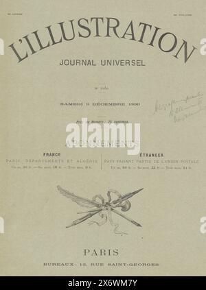 Zeitung mit einem artikel über die Beerdigung von Willem III., König der Niederlande, am 4. Dezember 1890, L’Illustration, Journal Universel (Titel über Objekt), Zeitung mit einem artikel über die Beerdigung von Willem III. Am 4. Dezember 1890. Acht Aufführungen und Säulen und Rahmen mit französischem Buchdrucktext., Druckerei: Albert Bellenger, (auf dem Objekt erwähnt), Druckerei: Henri Thiriat, (auf dem Objekt erwähnt), Druckerei: E. & A. Tilly, (auf dem Objekt erwähnt), Druckerei: Frankreich, (möglicherweise), Druckerei: Paris, Druckerei: Amsterdam, Druckerei: Niederlande, 6-Dez-1890, Papier, Holz Stockfoto