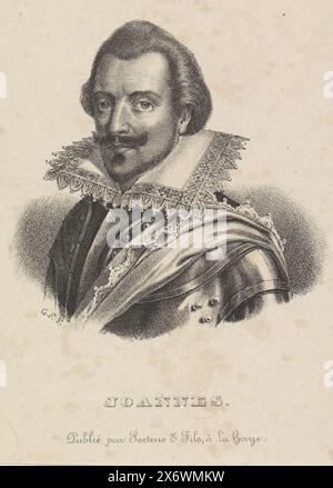 Porträt von Johannes VIII., Graf von Nassau-Siegen, Porträt von Johannes VIII. Sein Name am unteren Rand., Druck, Druckerei: Gerhardus Fredericus Eilbracht, (erwähnt auf Objekt), Verlag: Soetens & Fils, (erwähnt auf Objekt), den Haag, um 1837 - ca. 1840, Papier, Höhe, 130 mm x Breite, 87 mm Stockfoto