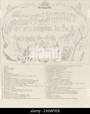 Schlüssel zum Abdruck der Beerdigung des verstorbenen Königs Willem II. In Delft am 4. April 1849. (Titel über Objekt), Schlüssel zum Ausdruck der Beerdigung des verstorbenen Königs Willem II. In Delft am 4. April 1849. Reduzierte Darstellung in zwei Spalten Nummern 1-50 mit den Namen der Vorschläge., Druck, Druckerei: Anonym, nach Druck von: Gerhardus Fredericus Eilbracht, nach Zeichnung von: Gijsbertus Craeyvanger, Niederlande, 1849, Papier, Höhe, 290 mm x Breite, 246 mm Stockfoto