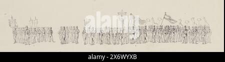 Historische kostümierte Parade in Amsterdam während des 25. Jahrestages der Regierungszeit von König Wilhelm III. Im Jahr 1874 (Platte 19), Platte 19. - Abb. 1. Die Handwerksschule der Gesellschaft für die Arbeiterklasse (...) die Vereinigung: "Viele und doch eine" (Titel zum Gegenstand), historische und allegorische Parade in Amsterdam. Mai 1874 (Serientitel auf Objekt), Schild Nr. 19 mit dem Teil der Parade mit Mitgliedern zweier Berufsverbände, einschließlich der Handwerksschule der Gesellschaft für die Arbeiterklasse. Teil einer Serie von 24 Platten der kostümierten historischen und allegorischen Parade, die am 12. Mai 1874 in Amsterdam stattfand Stockfoto