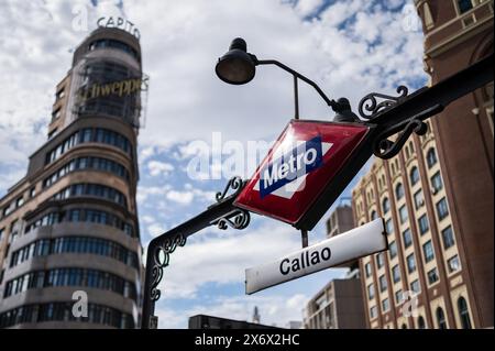 Callao Metro-Eingangsschild in Madrid, Spanien Stockfoto