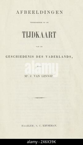 Zeitkarte der Geschichte des Vaterlandes (Booklet), Bilder, die auf der Zeitkarte der Geschichte des Vaterlandes erscheinen, von Herrn J. van Lennep (Titel über Objekt), Heft, das zur Zeitkarte der Geschichte des Vaterlandes gehört. Gedrucktes Heft von 16 Seiten mit Erklärungen und Erklärungen aller Figuren, die auf der großen Zeitkarte erscheinen, mit einem Überblick über wichtige Jahre und Ereignisse in der Geschichte der Niederlande, Kriegshelden, Dichter und Gelehrte, Staatsmänner und Aufklärer und Kunstpraktiker. Von Karl dem Großen bis König Wilhelm III., Drucksache, Jacob van Lennep, (auf dem Gegenstand erwähnt Stockfoto