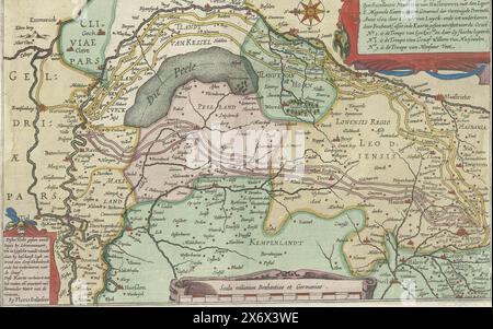 Karte mit Maurits' Reise durch Brabant, 1602, wahre Informationen mit Punkten der Reise seiner Exzellenz Mauritio van Nassouwen mit der Armee der E. Mogende Heeren Staten Generael der Vereenigde Provintie, Anno 1602 von t' Lands van Luyck: ende int rekeeren durch Brabant (...) Till before the Greaf (Titel auf Objekt), Karte, auf der die Reise der Staatsarmee unter Prinz Maurits durch Brabant aufgezeichnet ist, 7. Juni bis 18. Juli 1602. Mit zwei Kartuschen mit Inschrift und Titel in Niederländisch. Unter einem Stab: 7 Scala miliarium Brabantiae et Germaniae., Druck, Druckerei Stockfoto