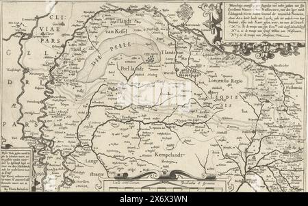 Karte mit der Reise von Maurits durch Brabant, 1602, wahre Anzeige mit Punkten der Reise seiner Exzellenz Mauritij van Nassouwen, mit der Armee der Noblen Mächte der Generalstaaten der Vereinigten Provinzen, Anno 1602 durch das Land Luyck: und int return through Brabant (...) to voor de Graef (Titel auf Objekt), Map zeigt den marsch der Staatsarmee unter Prinz Maurits durch Brabant, 7. Juni bis 18. Juli 1602. Mit zwei Kartuschen mit Inschrift und Titel in Niederländisch ., Druck, Druckerei: Floris Balthasarsz. Van Berckenrode, (zum Gegenstand erwähnt), Nordholland, 1608 Stockfoto