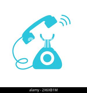 Anruf, altes Retro Classic-Telefon, eingehender, ausgehender Anruf. Isoliert auf weißem Hintergrund. Aus blauer Symbolgruppe. Stock Vektor