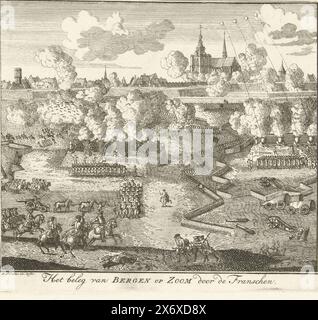 Belagerung von Bergen op Zoom, 1747, Belagerung von Bergen op Zoom durch die Franzosen (Titel auf Objekt), Belagerung von Bergen op Zoom durch die Franzosen, Juli-September 1747., Druck, Druckerei: Gerard Sibelius, nach eigenem Entwurf von: Gerard Sibelius, (erwähnt auf Objekt), Nordholland, 1750 - 1752, Papier, Ätzen, Gravieren, Höhe, 145 mm x Breite, 160 mm Stockfoto