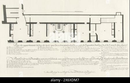 Plan der Zimmer, die zum majestätischen Bett von Prinz Wilhelm IV. Führen, 1751, Plan der Wohnung (...), Plan der Zimmer, die mit Schwarz bedeckt sind, durch die man gehen musste, um den Lyk seiner glorreichen Hoheit auf der Parade Bed sien (Titel auf Objekt) zu empfangen, Grand Bed of Wilhelm IV. (Reihentitel), Grundriss der Räume des Stadthalterhofs in den Haag, durch die Besucher zu Fuß gehen mussten, um das Zimmer mit dem Grand Bed of Prince Willem IV., 1751 zu erreichen. Teil aus der Serie von vier Platten des Mausoleums, auf dem Prinz Wilhelm IV., der am 22. Oktober starb, während der Stockfoto