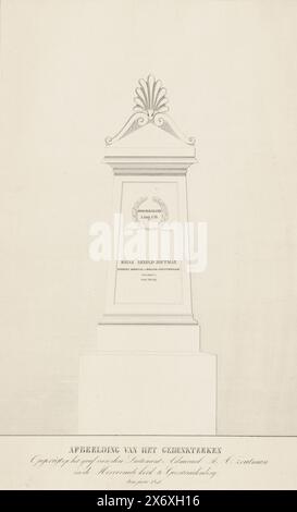 Gedenkstätte für Vizeadmiral Zoutman, 1846, Bild des Gedenkwerks auf dem Grab von Vizeadmiral J.A. Zoutman in der Reformierten Kirche in Geertruidenberg im Jahr 1846 errichtet (Titel auf Objekt), Gedenkstätte 1846 für Vizeadmiral J.A. Zoutman, gestorben am 7. Mai 1793. Das Denkmal erwähnt die Schlacht von Dogger Bank am 5. August 1781. Gedenkstätte im Geertruidskerk oder Grote Kerk in Geertruidenberg im Auftrag der örtlichen Abteilung der Maatschappij tot Nut van 't Algemeen., Druck, Druckerei: Anonym, Niederlande, 1846, Papier, Höhe, 572 mm x Breite, 445 mm Stockfoto