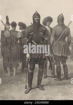 Soldaten unterschiedlicher Herkunft in Uniform, Tscherkessen, Lesghines et Cosaques de la ligne (...) 7. September 1837 (Titel auf Objekt), Reise durch Südrussland und Krim (Titel der Serie), Voyage dans la Russie Méridionale et la Crimée (Titel der Serie), Druck, Druckerei: Denis Auguste Marie Raffet, (zum Gegenstand erwähnt), nach eigenem Entwurf von Denis Auguste Marie Raffet, Drucker: Auguste Bry, (zum Gegenstand erwähnt), Paris, 1842, Papier, Höhe, 552 mm x Breite, 364 mm Stockfoto