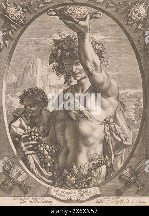 Bacchus, Druckerei, Druckerei: G. Miller, (erwähnt auf Objekt), nach Entwurf von: Hendrick Goltzius, (erwähnt auf Objekt), Cornelius Schonaeus, (erwähnt auf Objekt), 1771, Papier, Gravur, Ätzen, Höhe, 245 mm x Breite, 184 mm Stockfoto