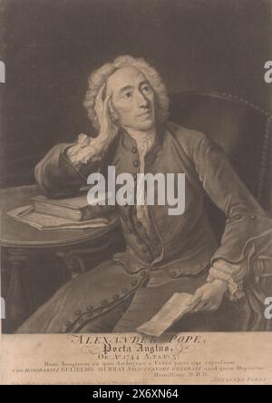 Porträt von Alexander Pope im Alter von 57 Jahren, Druck, Druckerei: John Faber (II), (erwähnt auf Objekt), nach Malerei von Jean Baptiste van Loo, (erwähnt auf Objekt), Verlag: John Faber (II), (erwähnt auf Objekt), 1744 - 1756, Papier, Ätzen, Höhe, 357 mm x Breite, 253 mm Stockfoto