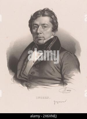 Porträt von Jean Auguste Dominique Ingres, Ingres (Titel auf Objekt), Druck, Druckerei: Nicolas Maurin, (erwähnt auf Objekt), nach eigenem Entwurf von: Nicolas Maurin, (erwähnt auf Objekt), Drucker: veuve Delpech (Naudet), (erwähnt auf Objekt), Paris, 1825 - 1842, Papier, Höhe, 486 mm x Breite, 316 mm Stockfoto