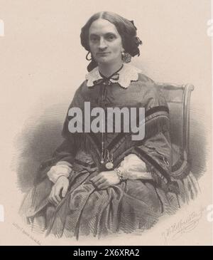 Porträt einer unbekannten Frau, evtl. Mrs. Mook, Druck, Druckerei: Johan Hendrik Hoffmeister, (erwähnt auf Objekt), Drucker: Koninklijke Steendrukkerij van E. Spanier, (erwähnt auf Objekt), Druckerei: Niederlande, Drucker: Den Haag, 1851 - ca. 1883, Papier, Höhe, 545 mm x Breite, 370 mm Stockfoto