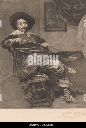 Porträt von Willem van Heythuysen, Druck, Druckerei: Auguste Danse, (signiert vom Künstler), nach Malerei von: Frans Hals, (abgelehnte Zuschreibung), Aug-1882, Papier, Ätzen, Trockenpunkt, Höhe, 345 mm x Breite, 288 mm Stockfoto