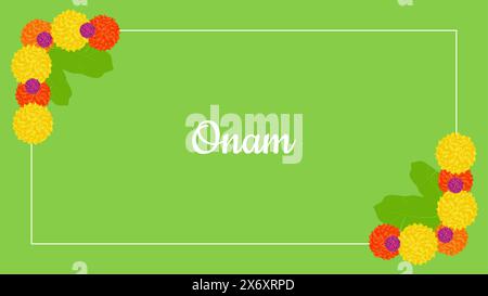 Onam Indian Festival Kerala State. Gestaltete Blumen. Frohes Onam-Urlaub. Poster Banner Design. Vektorabbildung. Stock Vektor