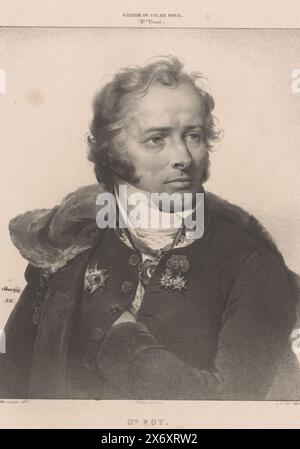 Porträt von Maximilien Sébastien Foy, Gal. Foy (Titel auf Objekt), Sammlung von Gemälden von Louis Philippe, Herzog von Orleans (Serientitel), Galerie lithographiée de S.A.R. Mgr le duc d'Orléans (Serientitel auf Objekt), Teil einer Druckserie über die Gemäldesammlung von Louis Philippe, Herzog von Orleans - der spätere König Louis Philippe I., Druck, Druckerei: Jean Baptiste Mauzaisse, (auf dem Gegenstand erwähnt), nach Malerei von: Horace Vernet, (auf dem Gegenstand erwähnt), Drucker: Charles Etienne Pierre Motte, (auf dem Gegenstand erwähnt), Paris, 1826, Papier, Höhe, 542 mm x Breite, 359 mm Stockfoto