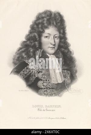 Porträt von Louis, Dauphin von Frankreich, Louis, Dauphin. Fils de Louis XIV (Titel über Objekt), 200 Porträts zwischen den Herrschaften von Karl VII. Und Ludwig XVI. Von Frankreich (Serientitel), Druck, Druckerei: Zéphirin Félix Jean Marius Belliard, (auf Objekt erwähnt), Drucker: veuve Delpech (Naudet), (auf Objekt erwähnt), Paris, 1829, Papier, Höhe, 467 mm x Breite, 327 mm Stockfoto