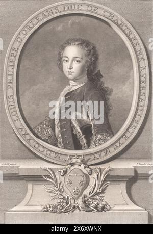 Porträt von Louis Philippe I. von Orléans, Louis Philippe d'Orleans, Duc de Chartres, né à Versailles (...) (Titel über Objekt), Druck, Druckerei: Jean Daullé, (erwähnt über Objekt), nach Malerei von: Alexis Simon Belle, (erwähnt über Objekt), Verlag: Alexis Simon Belle, (erwähnt über Objekt), Druckerei: Frankreich, Verlag: Paris, Verlag: Paris, 1731 - 1763, Papier, Stahlgravur, Ätzen, Höhe, 401 mm x Breite, 278 mm Stockfoto