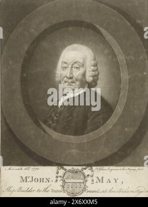 Porträt von John May im Alter von 80 Jahren, Druck, Druckerei: Valentine Green, (erwähnt auf Objekt), nach Zeichnung von Joseph Marinkel, (erwähnt auf Objekt), 1773 - 1813, Papier, Ätzen, Höhe, 130 mm x Breite, 166 mm Stockfoto