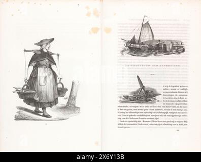 Die Fischfrau von Arnemuiden, 1840–1841, die Fischfrau von Arnemuiden. Frau, die mit einem Joch auf den Schultern geht, mit zwei Körben Fisch. Nummeriert: 36. Illustration im Buch 'die Niederlande: Charakterskizzen, Kostüme, Haltung und Aussehen verschiedener Klassen', ein Buch mit Charakterskizzen, Berufen und Kostümen niederländischer Volkstypen aus dem Jahr 1841., Druck, Druckerei: Henry Brown, nach Zeichnung von: Herman Frederik Carel ten Kate, (erwähnt auf dem Objekt), Verlag: Nederlandsche Maatschappij van Schoone Kunsten, Druckerei: Niederlande, nach Zeichnung: Niederlande, Verlag: the Stockfoto