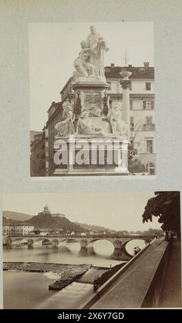 Denkmal für Camillo Benso Conte di Cavour von Giovanni Battista Duprè in Turin, 3673 Torino Monumento a Cavour Dupré Fece (Titel auf Objekt), Foto, anonym, (möglicherweise), Turijn, Frankreich, ca. 1885 - ca. 1900, Papier, Albumendruck, Höhe, 124 mm x Breite, 102 mm, Höhe, 306 mm x Breite, 247 mm Stockfoto