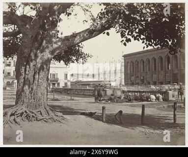 Straßenblick mit Tipu Sultan Shahi Moschee und dem Imperial Hotel, Kolkata, Westbengalen, Indien, Teil des Reisealbums mit Aufnahmen von Sehenswürdigkeiten in Indien, Deutschland, der Schweiz und Frankreich., Foto, anonym, Kalkutta, ca. 1865 - ca. 1875, fotografischer Träger, Albumendruck, Höhe, 177 mm x Breite, 226 mm Stockfoto