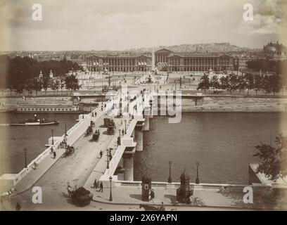 Pont und Place de la Concorde in Paris, vom Repräsentantenhaus aus gesehen. Pont et Place de la Concorde (Titel zum Objekt), Teil des Reisealbums mit Fotos von Sehenswürdigkeiten in Belgien und Frankreich., Foto, Louis Antoine Pamard, Paris, ca. 1880 - ca. 1900, Papier, Albumendruck, Höhe, 212 mm x Breite, 274 mm Stockfoto