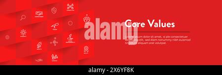 Web-Header-Banner „Core Values“ – Symbole für Integrität, Mission und Vision Stock Vektor