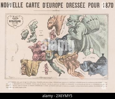 Satirische Europakarte 1870, Nouvelle carte d'Europe dressée pour 1870 (Titel auf Objekt), Druck, Druckerei: Paul Hadol, (auf Objekt erwähnt), Verlag: Imprimerie Vallée, (auf Objekt erwähnt), 1870, Papier, Holzstich, Höhe, 356 mm x Breite, 438 mm Stockfoto