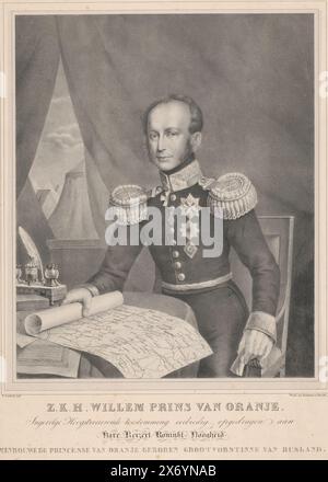 Porträt von Wilhelm II. Als Prinz von Orange, H. R. H. William Prinz von Orange (Titel auf Objekt), Druck, Druckerei: Theodoor Soeterik, (erwähnt auf Objekt), nach Entwurf von: Theodoor Soeterik, (erwähnt auf Objekt), Drucker: Johannes Paulus Houtman, (erwähnt auf Objekt), Utrecht, 1828 - 1843, Papier, Höhe, 578 mm x Breite, 498 mm Stockfoto