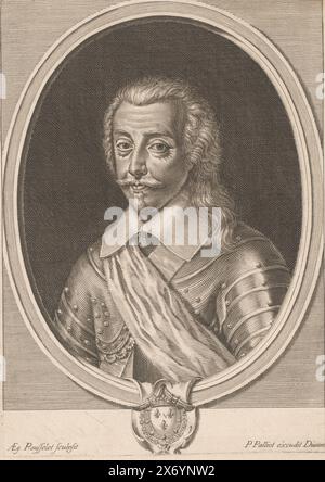 Porträt von Henri II de Bourbon-Condé, Druck, Druckerei: Gilles Rousselet, (auf dem Gegenstand erwähnt), Verlag: Pierre Palliot, (auf dem Gegenstand erwähnt), 1647 - 1649, Papier, Gravur, Ätzen, Höhe, 294 mm x Breite, 214 mm Stockfoto