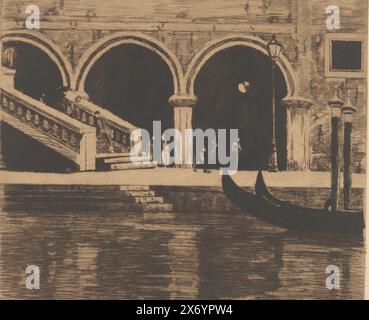 Blick auf die Treppe zur Ponte di Rialto in Venedig, Rialto (Titel auf Objekt), Druck, Druckerei: Willem Witsen, (signiert vom Künstler), Amsterdam, ca. 1914 - ca. 1919, Papier, Ätzen, Höhe, 279 mm x Breite, 318 mm Stockfoto