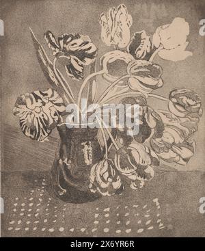 Tulpen in einer Dose, Druck, Druckerei: Barbara Elisabeth van Houten, (signiert vom Künstler), 1872 - 1950, Papier, Ätzen, Höhe, 500 mm x Breite, 430 mm Stockfoto