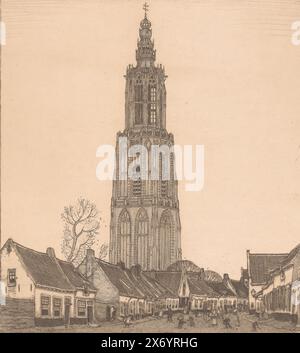 Ansicht des Onze Lieve Vrouwetoren in Amersfoort, Turm von Amersfoort (Originaltitel), Druck, Druckerei: Wijnand Otto Jan Nieuwenkamp, (auf dem Objekt erwähnt), Mai 1907, Papier, Ätzung, Höhe, 389 mm x Breite, 331 mm Stockfoto