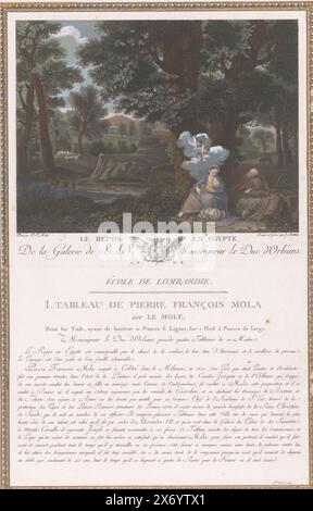 Rest auf dem Flug nach Ägypten, Le repos en Egypt (Titel auf Objekt), Gemälde aus der Sammlung des Herzogs von Orleans (Titel der Serie), La Galerie du Palais Royal (Titel der Serie), Druck, Druckerei: Jean Mathieu, (Gegenstand genannt), Druckerei: Mademoiselle Niquet, (Gegenstand genannt), nach eigenem Entwurf von: Jean Mathieu (erwähnt auf dem Objekt), Druckerei: Frankreich, Verlag: Paris, 1786 - 1808, Papier, Ätzen, Gravieren, Höhe, 426 mm x Breite, 267 mm Stockfoto
