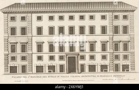 Fassade des Palazzo del Bufalo, Palazzo del Sr. Marchese del Bufalo auf der Piazza Colonna Architettura di Francesco Peperell (...) (Titel des Objekts), römische Paläste (Titel der Serie), Palazzi di Roma (Titel der Serie), Palazzi di Roma dei più celebri architett (...) (Titel der Serie), Druck ist Teil eines Albums., Druck, Druckerei: Giovanni Battista Falda, (auf dem Gegenstand erwähnt), nach Zeichnung von: Giovanni Battista Falda, (auf dem Gegenstand erwähnt), nach Entwurf von: Francesco Peparelli, (auf dem Gegenstand erwähnt), Druckerei: Italien, nach Zeichnung von: Italien, nach Entwurf von: Rom, Verlag: Rom, Vaticaanstad, Rom Stockfoto