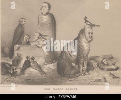 Cartoon über Lord Ashley, die glückliche Familie. HB Sketches (Titel über Objekt), Cartoon über die englische Innenpolitik 1844, mit Lord Asley als Eulen und Sir Robert Inglis als Katze im Strohhalm zwischen Mäusen, Vögeln und Kaninchen dargestellt. Alle Tiere haben die Köpfe von Politikern. Veröffentlicht als Nr. 802 in der Serie HB Sketches., Druck, Druckerei: John Doyle, (erwähnt auf Objekt), Drucker: General Lithographic Establishment, (erwähnt auf Objekt), Verlag: Thomas McLean, (erwähnt auf Objekt), Druckerei: England, Drucker: London Stockfoto