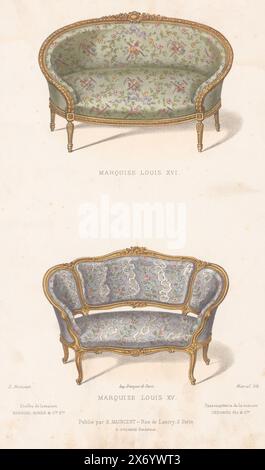 Zwei Sofas, Marquise Louis XVI, Marquise Louis Print from 271st Livraison., Print, Printmacher: Marcal, (auf dem Objekt erwähnt), Drucker: Becquet frères, (zum Gegenstand erwähnt), Herausgeber: Eugène Maincent, (zum Gegenstand erwähnt), Paris, 1885 - 1895, Papier, Höhe, 359 mm x Breite, 276 mm Stockfoto