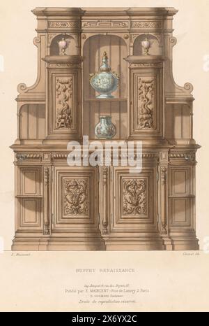 Sideboard, Buffet Renaissance (Titel auf Objekt), Le Garde-meuble, Collection de Meubles (Titel auf Objekt), Ein Renaissance-Sideboard. Druck vom 283. Livraison., Druck, Druckerei: Chanat, (auf dem Objekt erwähnt), Drucker: Becquet frères, (zum Gegenstand erwähnt), Herausgeber: Eugène Maincent, (zum Gegenstand erwähnt), Paris, 1885 - 1895, Papier, Höhe, 357 mm x Breite, 274 mm Stockfoto